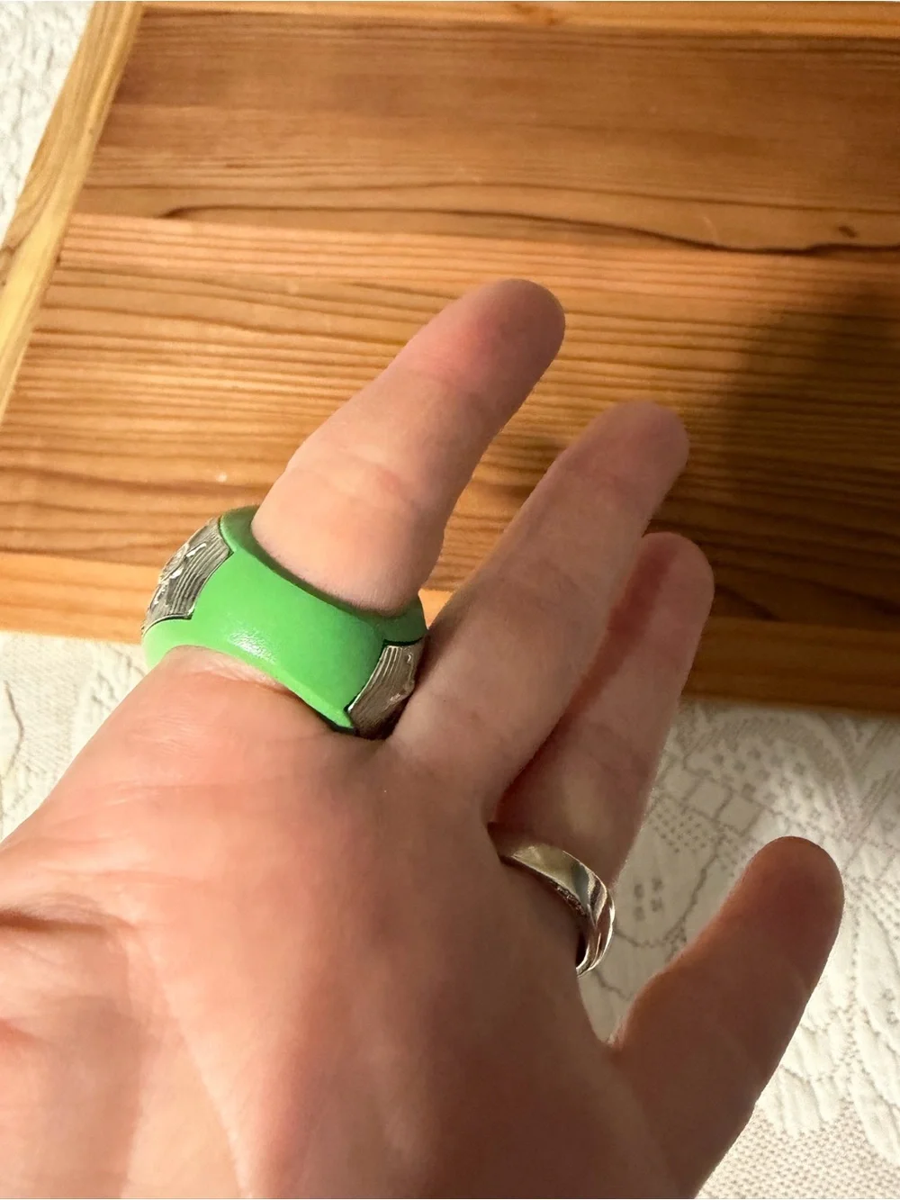 Tournament Finalist Baseball Ring - Silver with Red and Green Accents